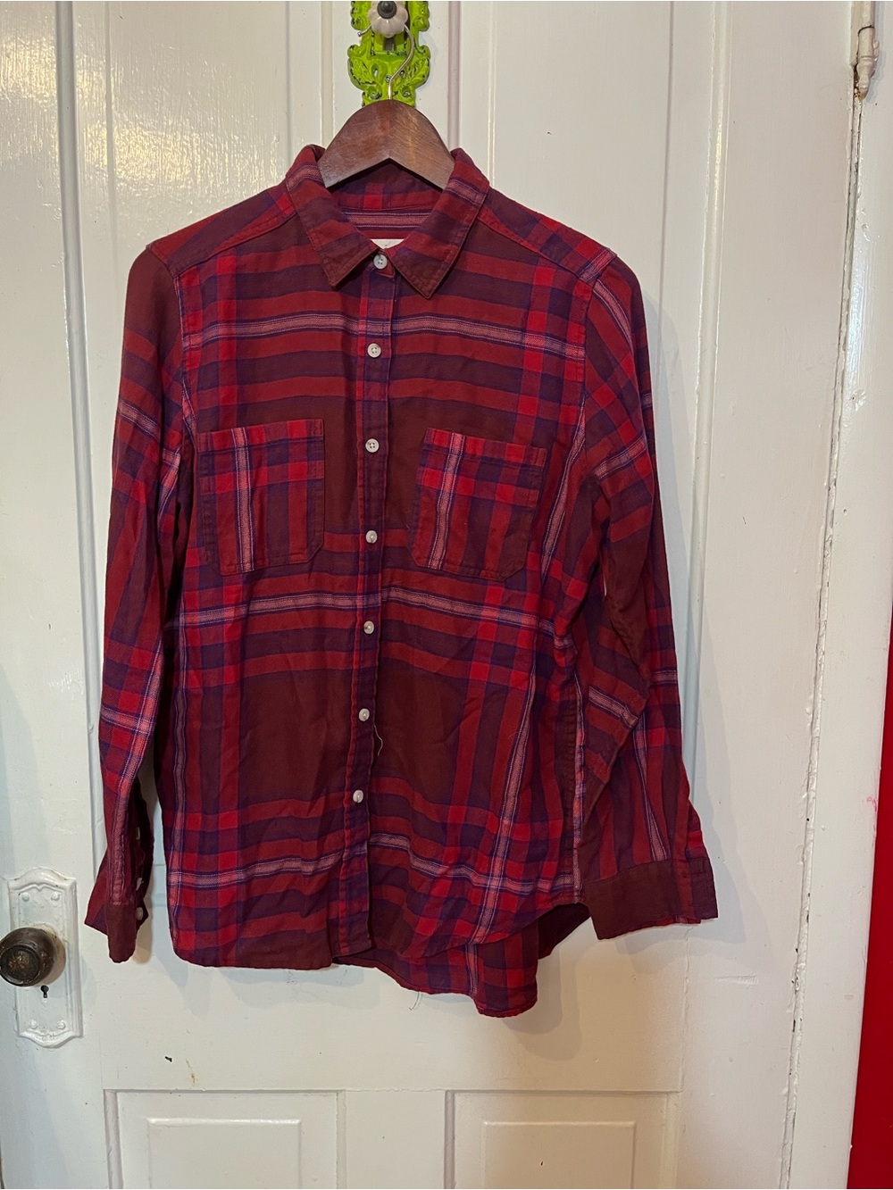 Mossimo Supply Co. Burgundy and Red Plaid Button-Down Shirt
